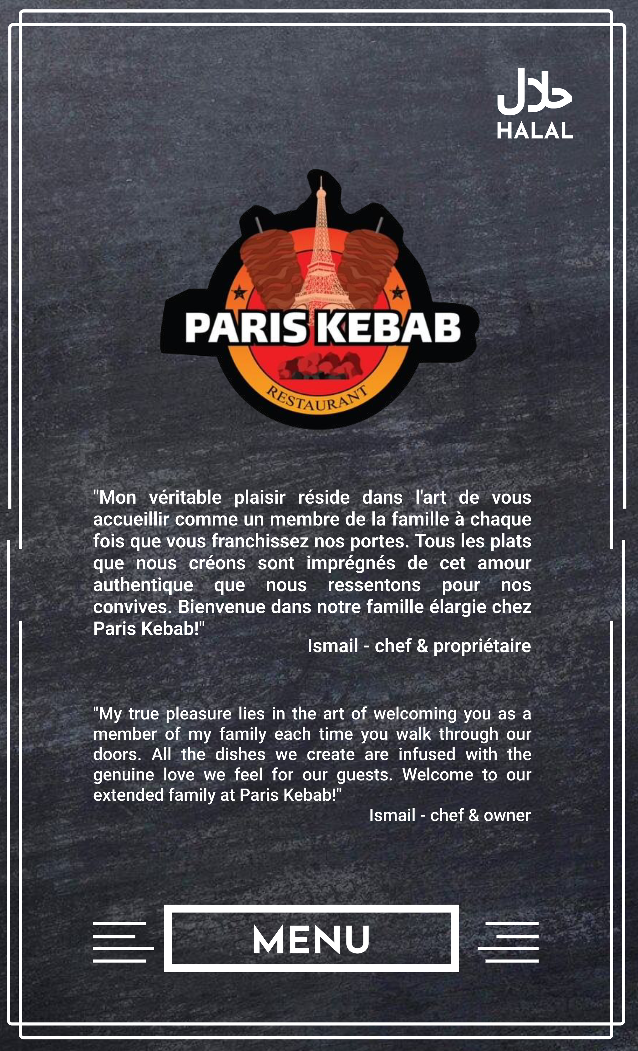 Restaurant menu Paris Kebab