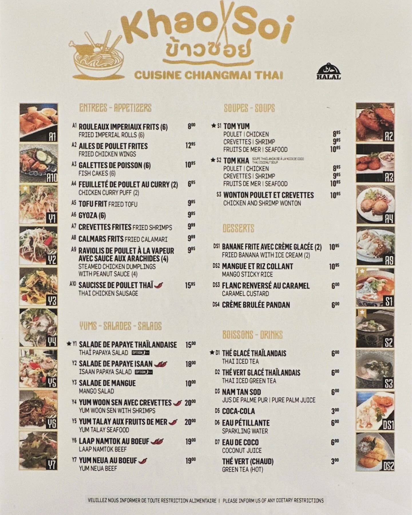 Restaurant menu Khao Soi Restaurant Thai